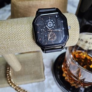 Black & rose gold men's chronograph watch